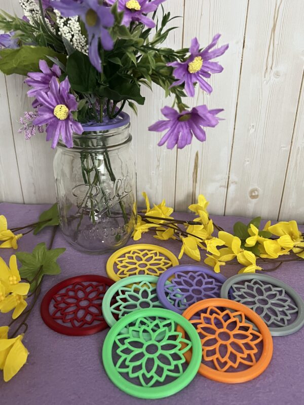 mason jar lid insert flower holes arranging bouquet