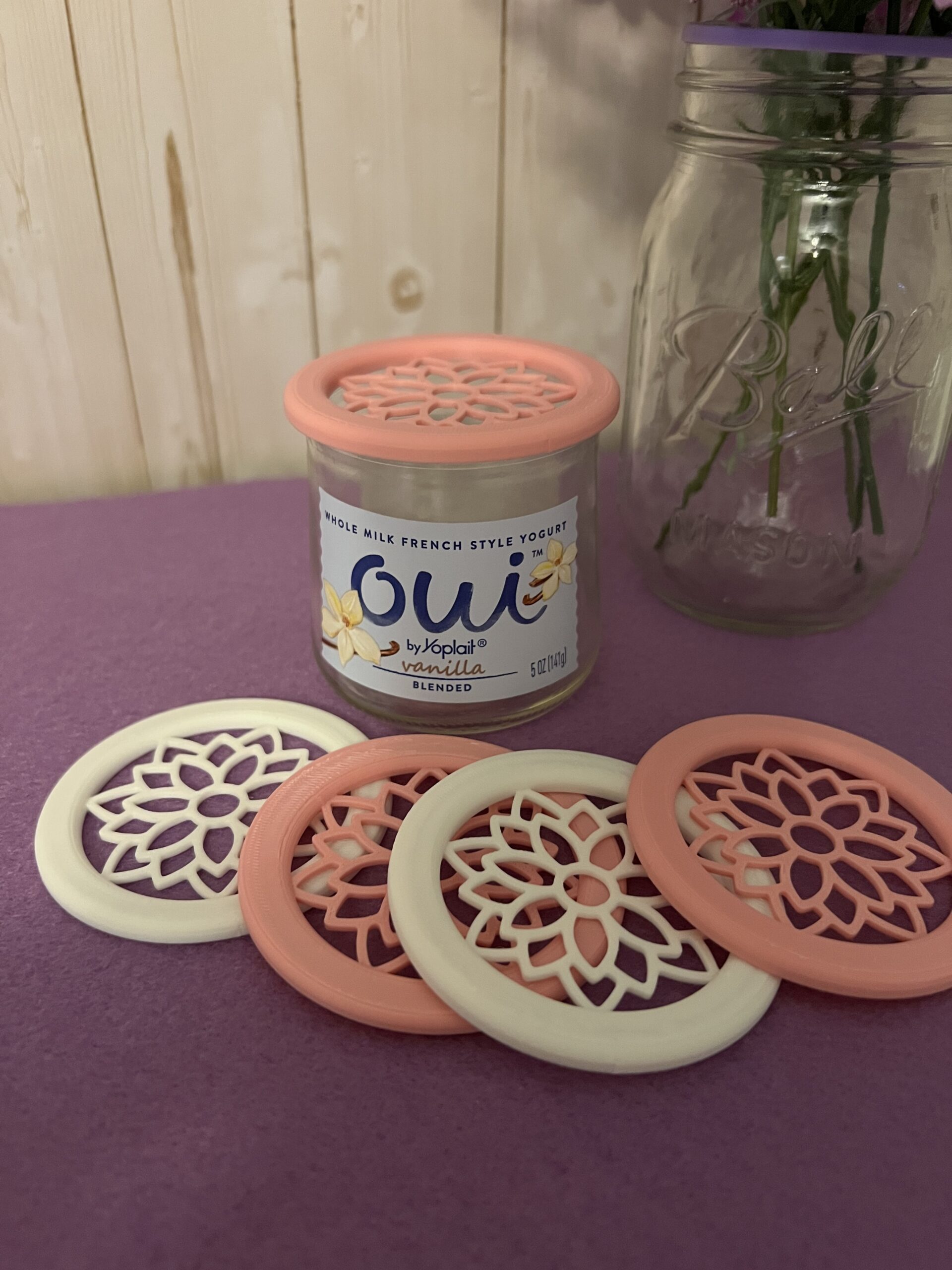 oui yogurt jar lid for floral arrangements